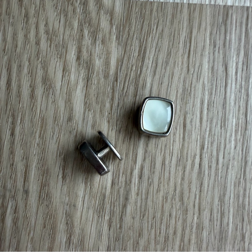 Silver-Tone Cufflinks with Pearl Detail | Classic Minimal Design